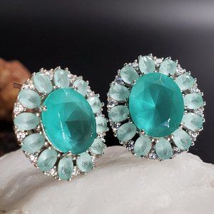 Silver 925 Designer Earrings Natural Blue Chalcedony Gems Designer Silversmith